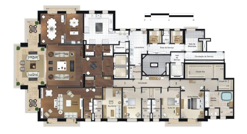 Planta De Apartamento Com 500M² No 106 Seridó, Unidade Rara No Contrapiso Com 4 Suítes