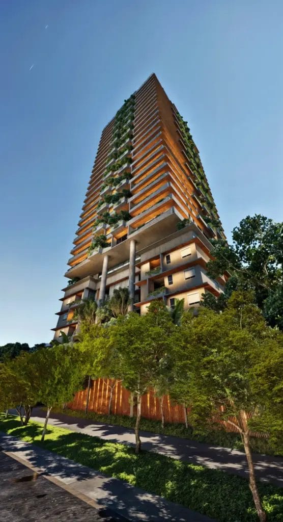 Fachada Do Alta Floresta Tatuapé Com Arquitetura Contemporânea, Varandas Com Floreiras E Paisagismo Integrado Entre A Rua Serra De Botucatu E A Rua Tijuco Preto, No Tatuapé.